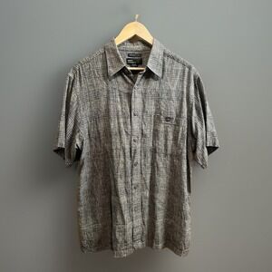 Marc Edwards Shirt Men L Green Gray Linen Blend Short Sleeve Button Up Camp
